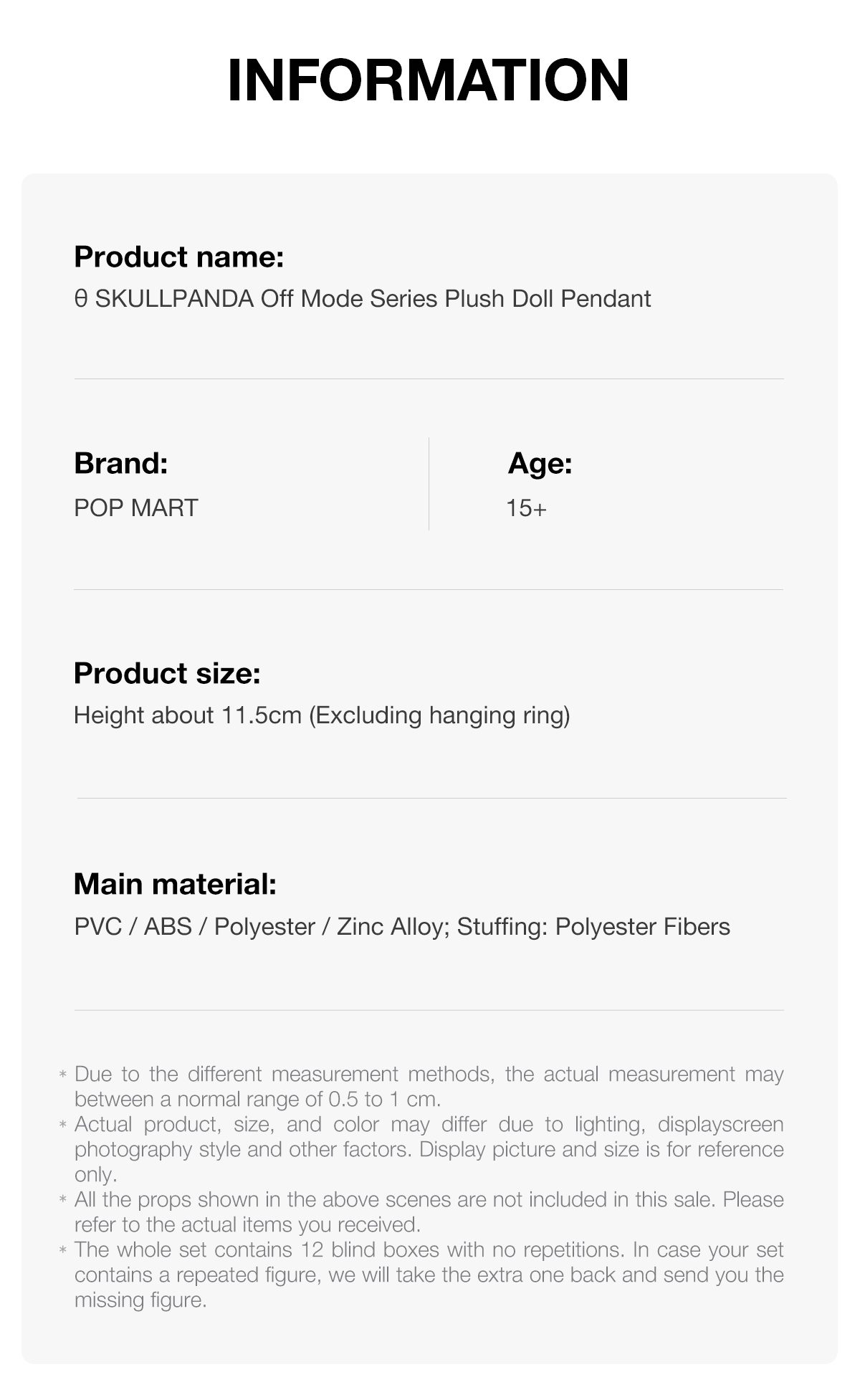 θ SKULLPANDA Off Mode Series Plush Doll Pendant – details