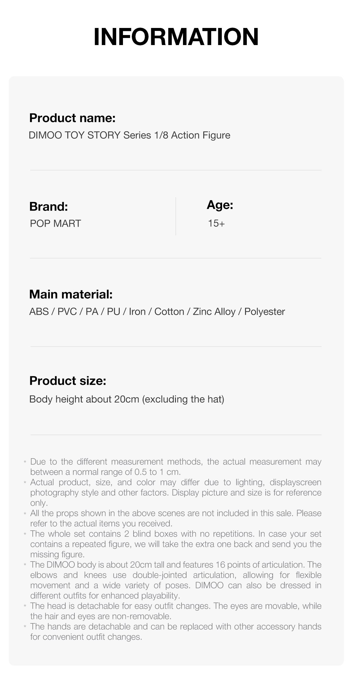 DIMOO Toy Story Series 1/8 Action Figure – details