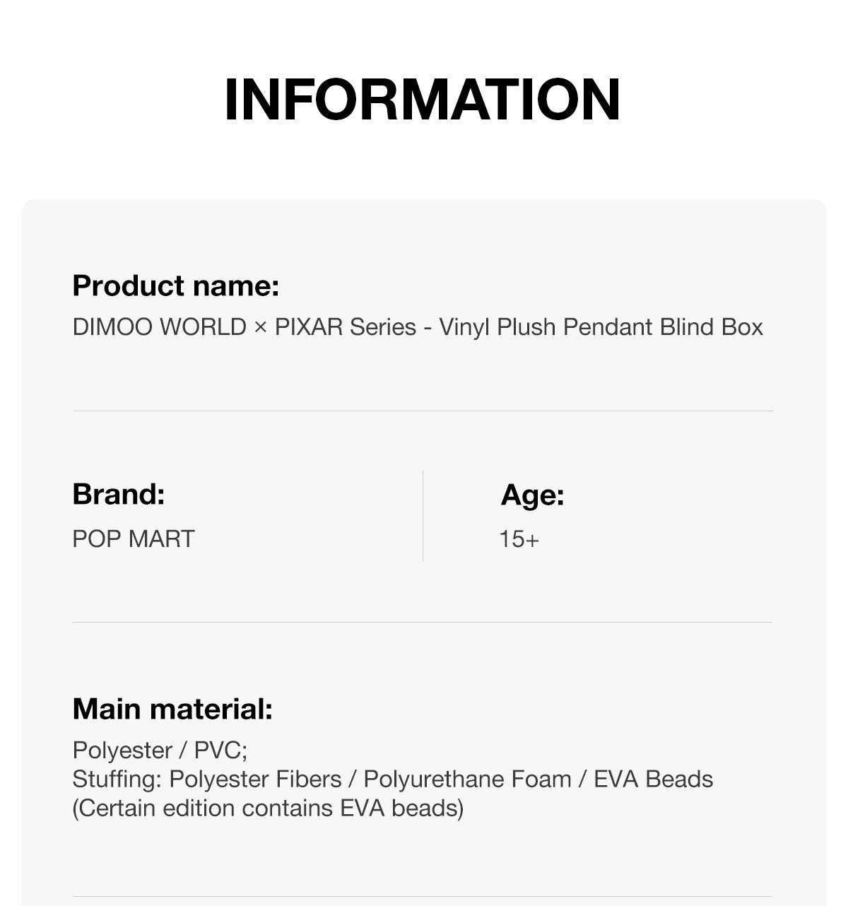DIMOO WORLD Γ PIXAR Series- Vinyl Plush Pendant Blind Box β details