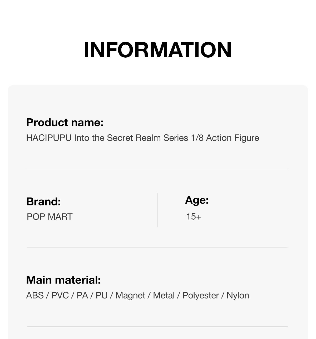 HACIPUPU Into the Secret Realm Series 1/8 Action Figure – details