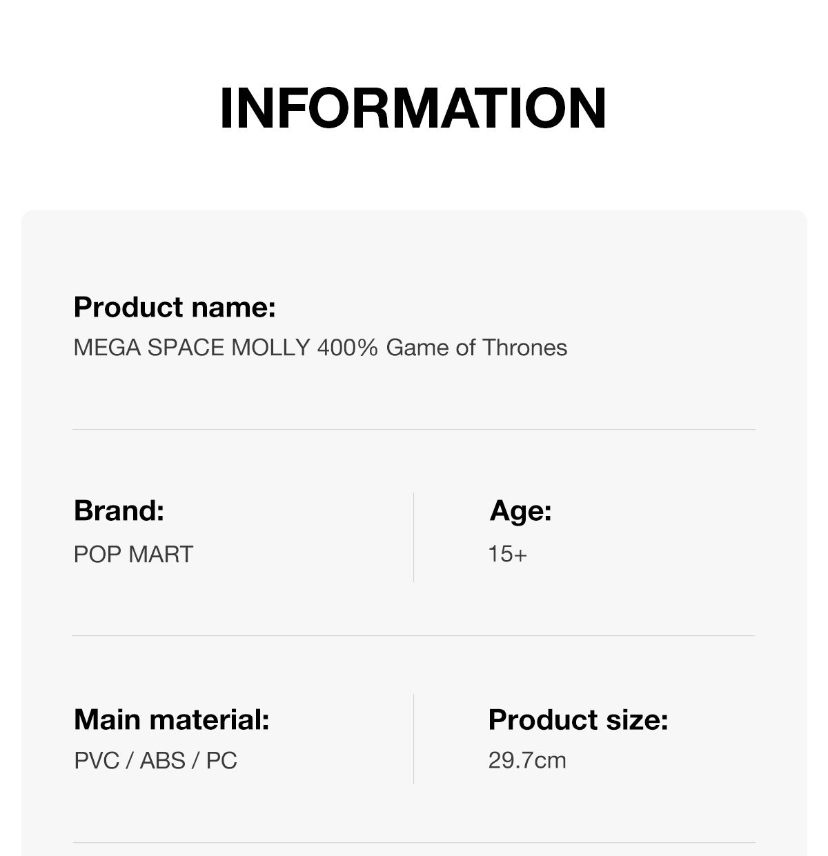 MEGA SPACE MOLLY 400% Game of Thrones – details