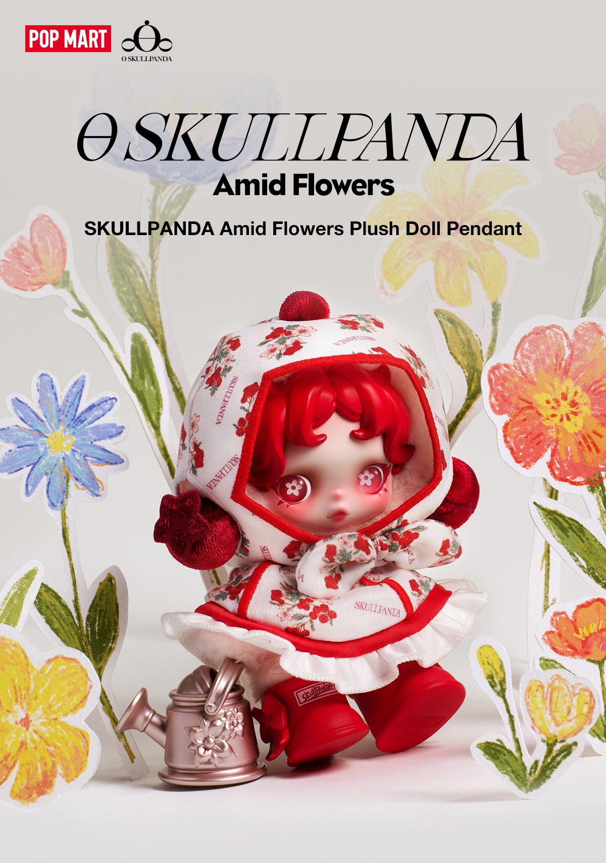 SKULLPANDA Amid Flowers Plush Doll Pendant – details