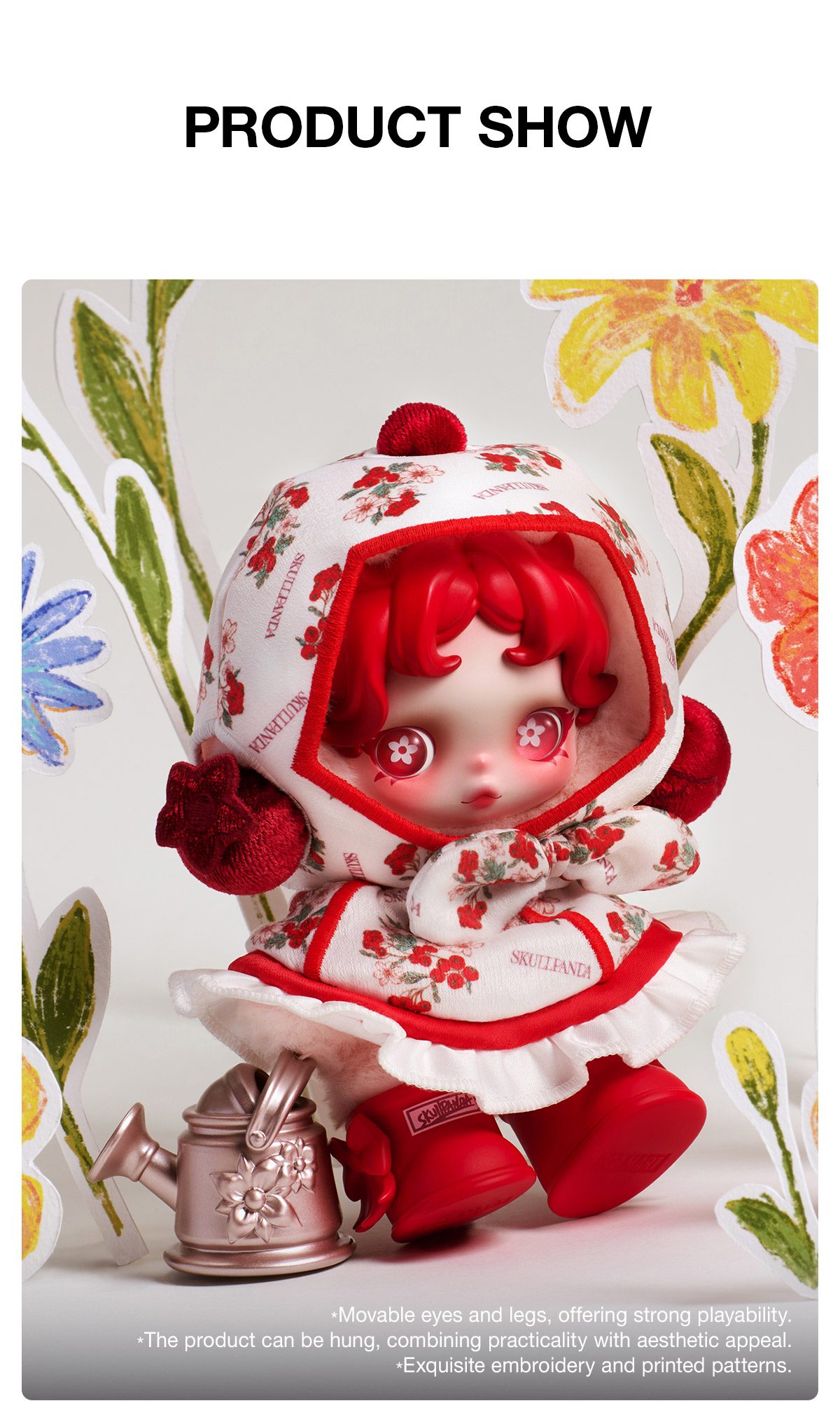 SKULLPANDA Amid Flowers Plush Doll Pendant – details