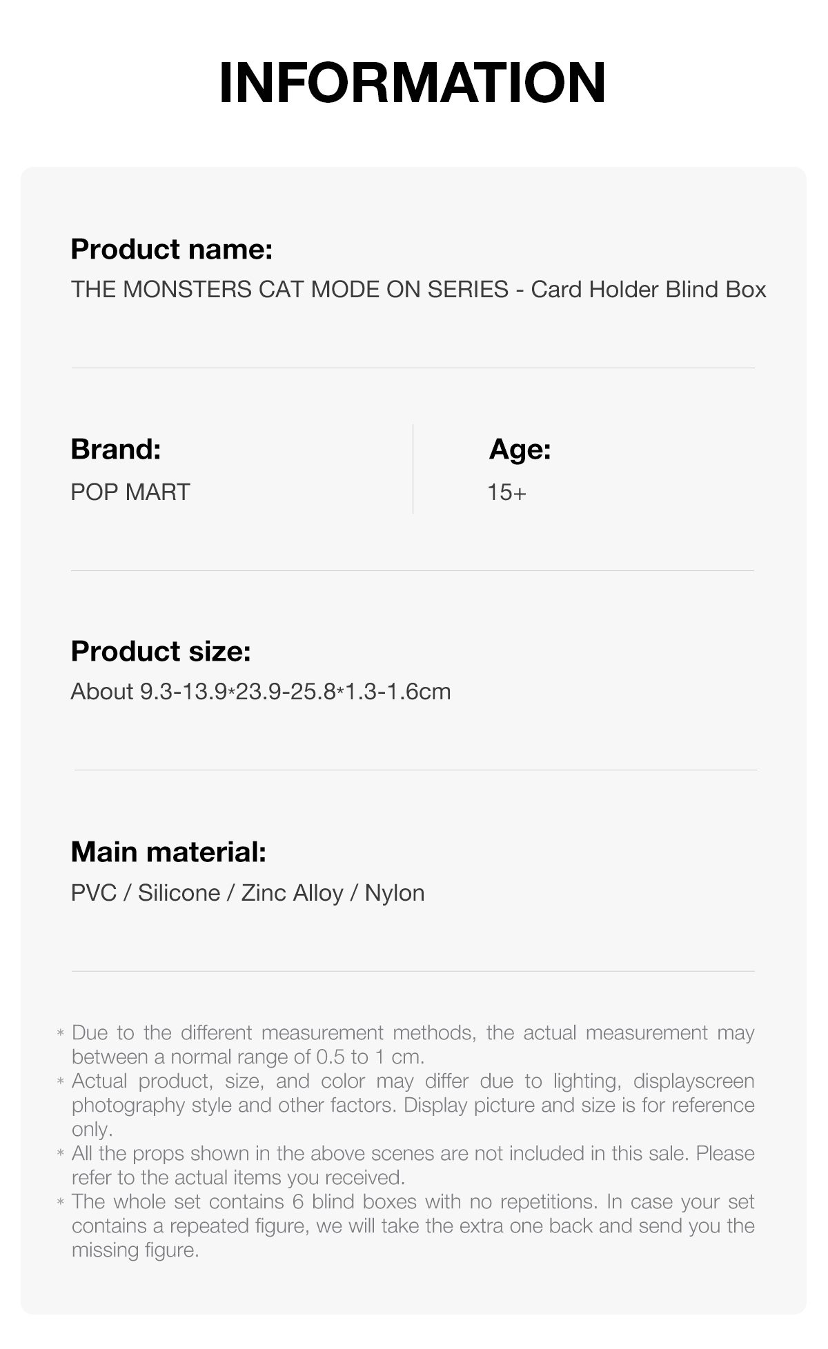 THE MONSTERS CAT MODE ON SERIES - Card Holder Blind Box – details