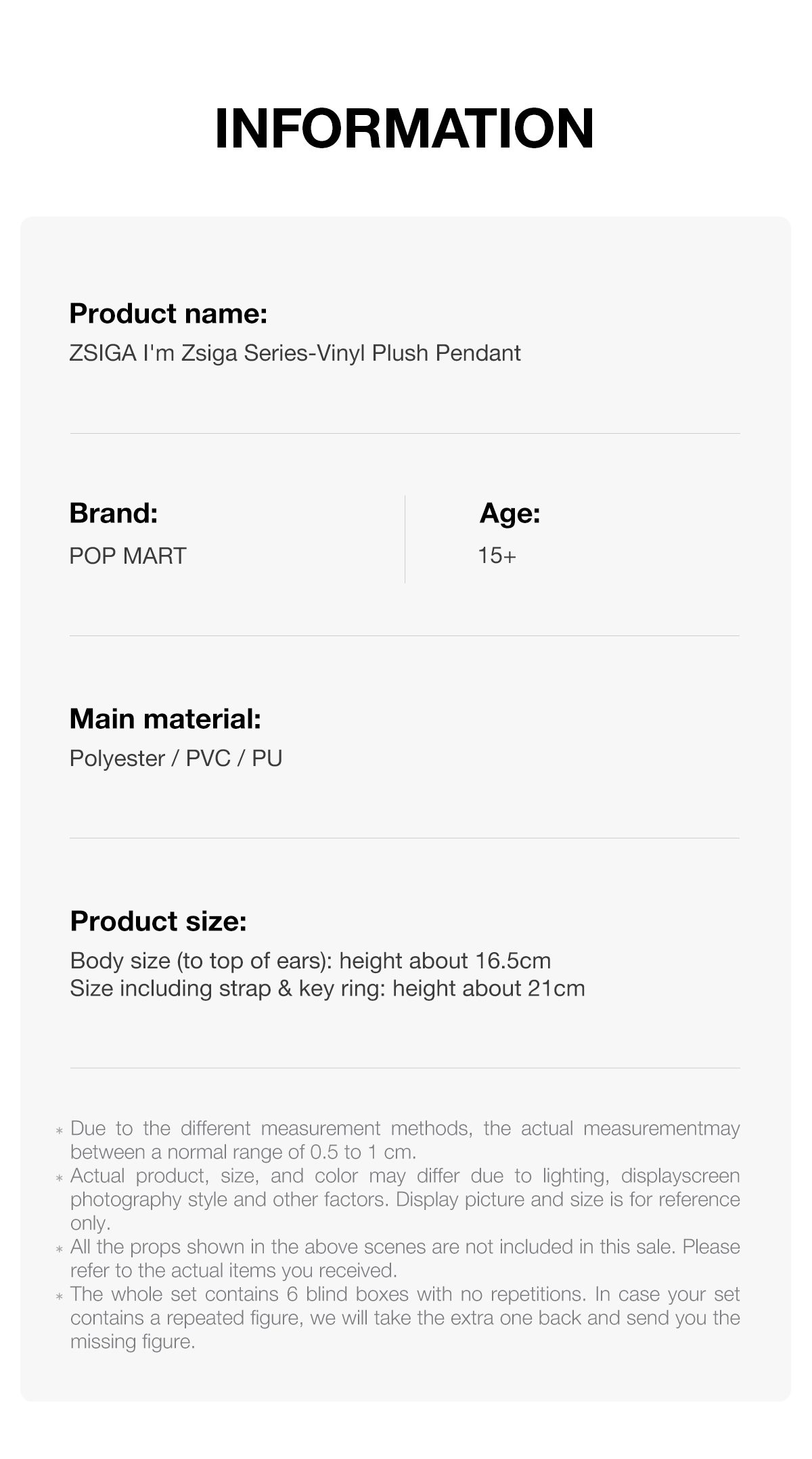 ZSIGA I'm Zsiga Series-Vinyl Plush Pendant – details